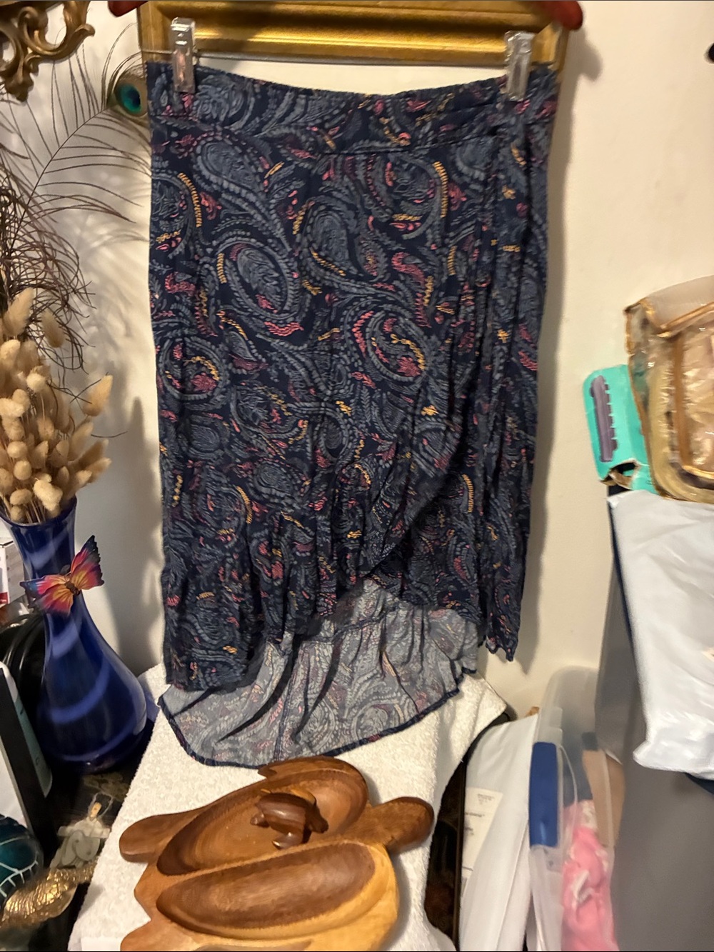 SO Navy Paisley High-Low Midi Skirt with Pink & Gold Accents